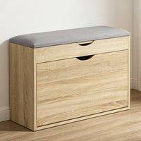 ERGOVEXA Natural Flip-Up Shoe Storage Bench with Cushion Seat