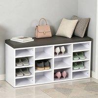 ERGOVEXA White Shoe Storage Bench with Cushion & 14 Compartments