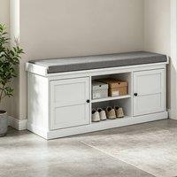ERGOVEXA White Shoe Storage Bench with Cushion Seat & Adjustable Shelves