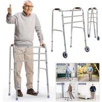 FLAVORA Folding Lightweight Walking Frame Walker Zimmer Wheels in Silver