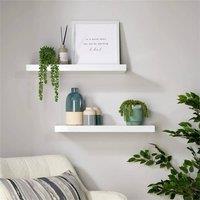 NESTLUNE Pair Floating Storage Shelf Wooden 60cm CD in White | Size: 100 cm x 15 cm