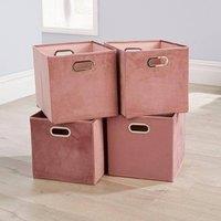 NESTLUNE Square Storage Utility Box Folding Flat Velvet Blush Fabric in Pink