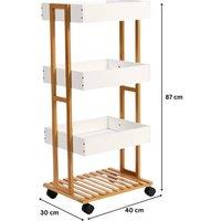 NESTLUNE Storage Trolley White 4 Tier with Wheels Kitchen | Size: 100 cm x 15 cm