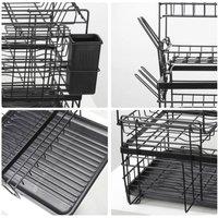 VOGREX 3 Tier Dish Drying Rack With Drip Tray Cutlery Holder in Black