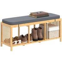 NESTLUNE Shoe Rack with Seat, Bamboo Storage Bench in Brown | Size: 100 cm x 15 cm