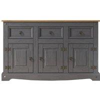 Hinsinc Charcoal Rustic 3 Door 3 Drawer Pine Sideboard in Grey | Size: 0.6m2