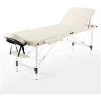 Hinsinc Beige, 60cm Width 3 Section Aluminum-Folding Massage Table Bed in Beige