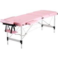 Hinsinc Pink, 60cm Width 3 Section Aluminum-Folding Massage Table Bed in Pink