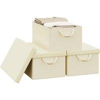 NESTLUNE Fabric Storage Boxes Set of 3 with Lids Stackable Box in Beige