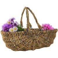 VOGREX Natural Willow Garden Trug Harvest Basket Folding Handles in Brown