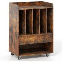 VOGREX Rolling Turntable Stand On Wheels Mobile Record Player Cabinet in Brown