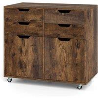 VOGREX Brown Mobile Storage Chest 4 Drawers Dresser With Cabinet Doors
