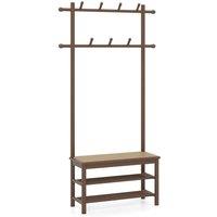 VOGREX Brown PE Rattan Hall Tree Bamboo Coat Rack with Seat Bench