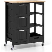 VOGREX Black Rolling Utility Cart Lockable Wheels Kitchen Storage Trolley