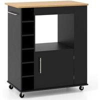 VOGREX Black Rolling Kitchen Storage Trolley Cabinet With Shelves