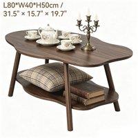 VOGREX Modern 2-Tier Storage Coffee Table With Shelf in Brown