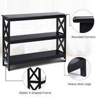 VOGREX 3-Tier X Design Console Table Wood Side Table With Shelf in Black
