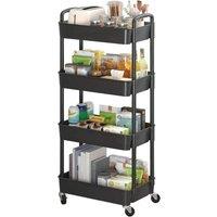 VOGREX 4-Tier Plastic Rolling Utility Cart Home Office Storage Organizer in Black
