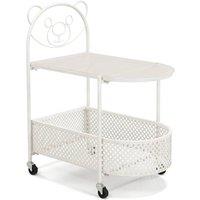VOGREX 2-Tier Rolling Glass Coffee Table with Storage Basket in White