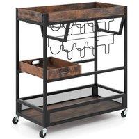 VOGREX Brown 3-Tier Rolling Bar Cart Wheels Wine Rack Kitchen Trolley