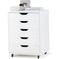 Havendro 5 Drawer Wooden Filing Cabinet with Wheels-White in White