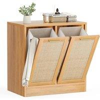 VOGREX Rattan Laundry Cabinet Breathable Real Rattan Bathroom Storage Unit in Beige