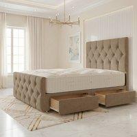 Somnior Ziggy Linen Divan Bed Mattress 2 Draw 54 Headboard & 22 Footboard in Brown | Size: Small Single