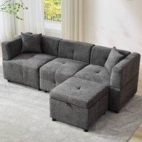 Tokpiedi 3 Seater Reversible Sectional Corner Sofa with Storage Ottoman in Grey