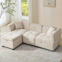 Tokpiedi 3 Seater Reversible Sectional Corner Sofa with Storage Ottoman in Beige