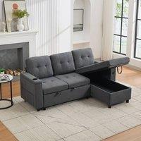 Tokpiedi 3-Seater Fabric L-Shaped Corner Sofa Bed with LED & Storage in Dark Grey