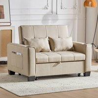 Tokpiedi 2 Seater Convertible Pull Out Sofa Bed with Cup Holders in Beige