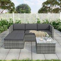 Tokpiedi Outdoor Rattan Wicker Patio Sofa & Coffee Table Set in Dark Grey