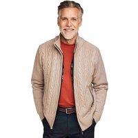 Pegasus Men's Fleece Lined Chunky Cable Knitted Zipper Cardigan in Light Brown | Size: 2XL