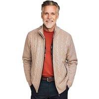 Pegasus Men's Fleece Lined Chunky Cable Knitted Zipper Cardigan in Light Brown | Size: Large