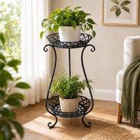 Garden Sanctuary 2 Tier Tall Vintage Metal Plant Stand in Black