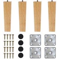 Living and Home 4Pcs 20cm Natural Oak Square Tapered Furniture Legs with Fixing Plates
