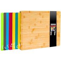 Dyzi 8 in 1 Bamboo Chopping Board Set with 7 Food Preparation Mats in Brown