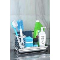 Living and Home Stainless Steel Sink Organizer with Drain Tray Sponge Rag Holder Kitchen Caddy Storage in Silver