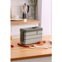 Living and Home 3-Layer 1450ML Plastic Bento Lunch Box 4-Compartment Stackable Food Container with Cutlery in Khaki