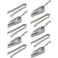 Rink Drink 10pc Aluminium Ice Scoops Set & Tongs - Kitchen Bar Serving Pincers in Silver