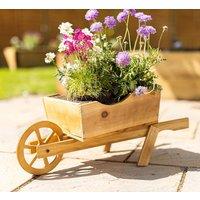 Marco Paul Wooden Wheelbarrow Planters - Heavy Duty Rustic Large Garden Ornaments in Beige