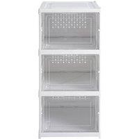 KORVIXA 3Tier-34.7x25.7x54cm Folding Shoe Storage Box Stackable in White | Size: 500mm