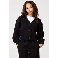 Pink Vanilla Women's Black Cropped Button Cardigan | Size: S/M