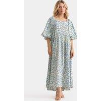 Zafosh Women's Floral Print Georgette Relaxed Fit Volume Sleeve Maxi Dress | Size: Medium