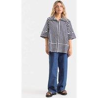 Zafosh Women's Boxy Fit Striped Cotton Shirt - Relaxed Fit Summer Top | Size: Small