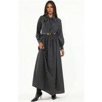 Big Dart Women's Polka Dot Maxi Shirt Dress in Black | Size: Small