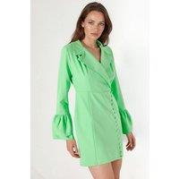 MSN Collection Women's Fitted Mini Dress With V-neck & Buttons in Green | Size: XL