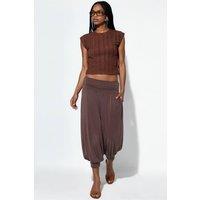 Busem Women's Elastic Waist Capri Salwar Trousers in Chocolate | Size: Small