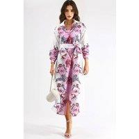 MSN Collection Women's Floral Belted Midi Dress in Pink | Size: Medium