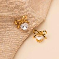 Jerne By Jodie Women's Heart Cubic Zirconia Bow earrings in Gold